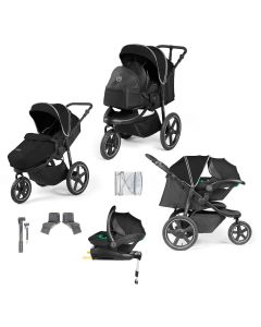 Ickle Bubba Venus Prime Jogger Stroller i-Size Travel System with Stratus Car Seat & Isofix Base - Black