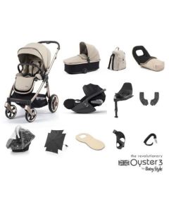 BabyStyle Oyster 3 Ultimate 12 Piece Cybex Cloud T i-Size Travel System Bundle - Creme Brulee