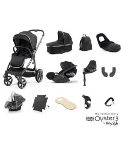 BabyStyle Oyster 3 Ultimate 12 Piece Cybex Cloud T i-Size Travel System Bundle - Carbonite