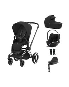 Cybex Priam Stroller with Cloud T i-Size Car Seat and Base Bundles - Chrome Black/Sepia Black