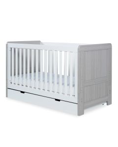 Ickle Bubba Pembrey Cot Bed and Under Drawer - Ash Grey & White