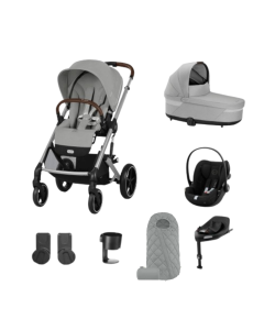 Cybex Balios S Lux Pushchair with Cloud G i-Size Car Seat and Base 10 Piece Bundle - Stone Grey