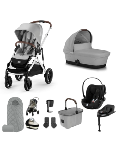 Cybex Gazelle S Lux Pushchair with Cloud G i-Size Car Seat and Base 11 Piece Bundle - Stone Grey (Silver Frame)