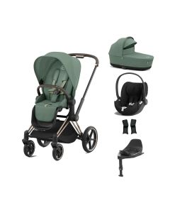 Cybex Priam Stroller with Cloud T i-Size Car Seat and Base Bundles - Rose Gold/Leaf Green