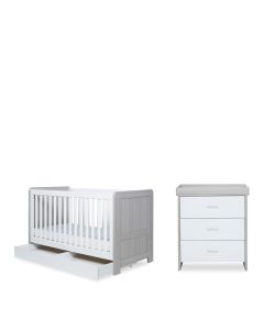 Ickle Bubba Pembrey 2 Piece Furniture Set, Under Drawer and All Seasons Premium Pocket Sprung Mattress - Ash Grey/White