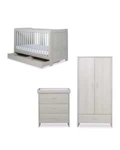 Ickle Bubba Pembrey 3 Piece Furniture Set and All Seasons Premium Pocket Sprung Mattress  - Ash Grey