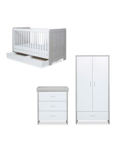 Ickle Bubba Pembrey 3 Piece Furniture Set and All Seasons Premium Pocket Sprung Mattress  - Ash Grey/White