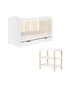 Ickle Bubba Coleby Scandi 2 Piece Furniture Set, Under Drawer and All Seasons Premium Pocket Sprung Mattress - Scandi White