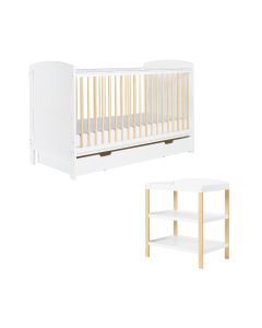 Ickle Bubba Coleby Scandi 2 Piece Furniture Set, Under Drawer and Fibre Mattress - Scandi White