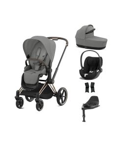 Cybex Priam Stroller with Cloud T i-Size Car Seat and Base Bundles - Rose Gold/Mirage Grey