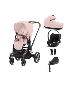 Cybex Priam Stroller with Cloud T i-Size Car Seat and Base Bundles - Rose Gold/Peach Pink