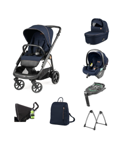 Peg Perego Veloce Stroller 10 Piece Travel System Bundle - Blue Shine