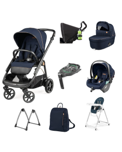 Peg Perego Veloce Stroller 11 Piece Travel System Bundle - Blue Shine