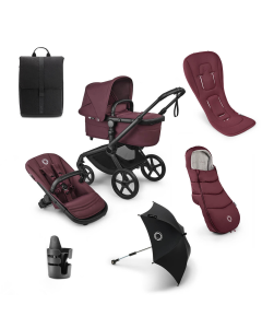 Bugaboo Fox 5 Renew Complete Pushchair Essential Bundle - Black/Dark Cherry