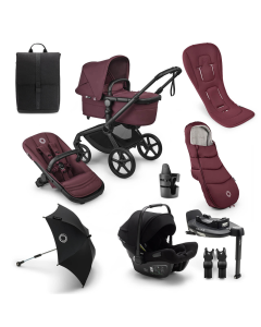 Bugaboo Fox 5 Renew Complete Pushchair Ultimate Bundle - Black/Dark Cherry