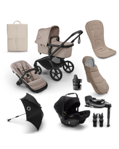 Bugaboo Fox 5 Renew Complete Pushchair Ultimate Bundle - Black/Desert Taupe Melange