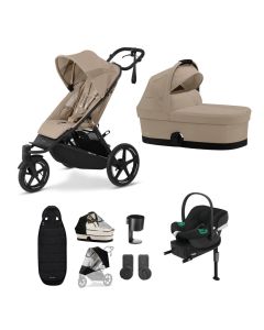 Cybex AVI Spin 3 Wheeler Pushchair with Aton B2 Car Seat and Base 10 Piece Bundle - Almond Beige