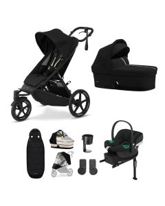 Cybex AVI Spin 3 Wheeler Pushchair with Aton B2 Car Seat and Base 10 Piece Bundle - Moon Black