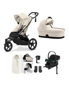 Cybex AVI Spin 3 Wheeler Pushchair with Aton B2 Car Seat and Base 10 Piece Bundle - Seashell Beige