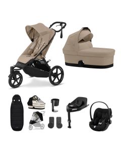 Cybex AVI Spin 3 Wheeler Pushchair with Cloud G i-Size Car Seat and Base 10 Piece Bundle - Almond Beige