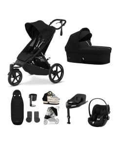 Cybex AVI Spin 3 Wheeler Pushchair with Cloud G i-Size Car Seat and Base 10 Piece Bundle - Moon Black