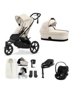 Cybex AVI Spin 3 Wheeler Pushchair with Cloud G i-Size Car Seat and Base 10 Piece Bundle - Seashell Beige