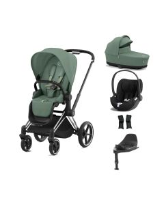 Cybex Priam Stroller with Cloud T i-Size Car Seat and Base Bundles - Chrome Black/Leaf Green