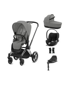 Cybex Priam Stroller with Cloud T i-Size Car Seat and Base Bundles - Chrome Black/Mirage Grey