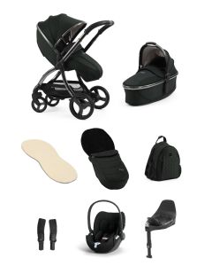 egg3 Luxury Pushchair and Cybex CloudT i-Size Car Seat and Base Bundle - Black Olive