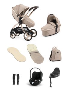 egg3 Luxury Pushchair and Cybex CloudT i-Size Car Seat and Base Bundle - Feather