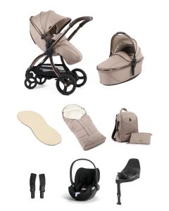 egg3 Luxury Pushchair and Cybex CloudT i-Size Car Seat and Base Special Edition Bundle - Houndstooth Almond