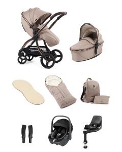 egg3 Luxury Pushchair and Pebble 360 i-Size Car Seat and Base Special Edition Bundle - Houndstooth Almond