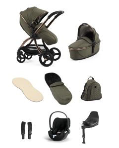 egg3 Luxury Pushchair and Cybex CloudT i-Size Car Seat and Base Bundle - Hunter Green