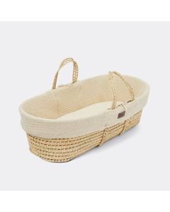 The Little Green Sheep Natural Wheat Knit Moses Basket & Mattress - Linen