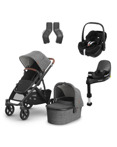 UPPAbaby Vista V3 Pushchair & Carrycot with Maxicosi Pebble360 Pro2 Car Seat and Base Bundle - Greyson