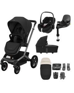 Maxi Cosi FAME 9 Piece Premium Pushchair Bundle - Twillic Black