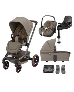 Maxi Cosi FAME Pushchair with (Pebble 360 Pro2 & Base) Travel System Bundle - Twillic Truffle (Brown Wheels)