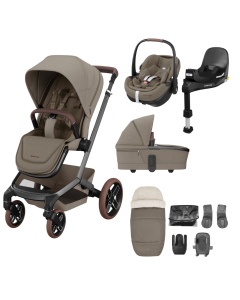 Maxi Cosi FAME 9 Piece Premium Pushchair Bundle - Twillic Truffle (Brown Wheels)