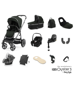 BabyStyle Oyster 3 Ultimate 12 Piece Maxi Cosi Pebble 360 Pro2 Travel System Bundle - Black Olive