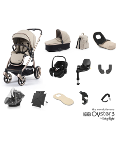 BabyStyle Oyster 3 Ultimate 12 Piece Maxi Cosi Pebble 360 Pro2 Travel System Bundle - Creme Brulee