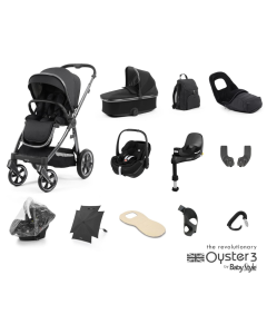 BabyStyle Oyster 3 Ultimate 12 Piece Maxi Cosi Pebble 360 Pro2 Travel System Bundle - Carbonite