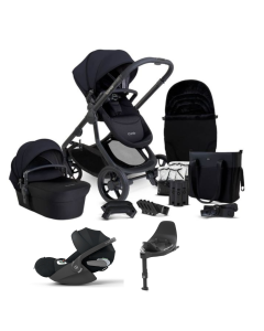 iCandy Orange 4 Pushchair with Cybex Cloud T i-Size Plus Car Seat and Base Compelte Travel System Bundle - Black Edition