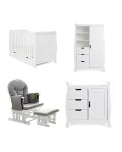 Obaby Stamford Classic 3 Piece Room Set + Glider Chair - White