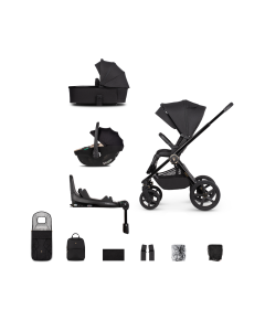 Venicci Upline2 3in1 Pushchair with Tiago 360 Beige Car Seat and Base Bundle - All Black