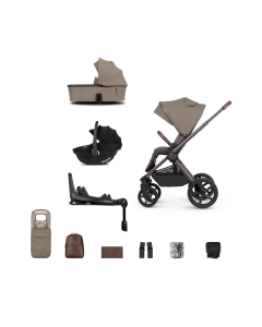 Venicci Upline2 SE 3in1 Pushchair with Tiago 360 Black Car Seat and Base Bundle - Powder