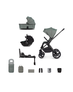 Venicci Upline2 3in1 Pushchair with Tiago 360 Black Car Seat and Base Bundle - Aloe