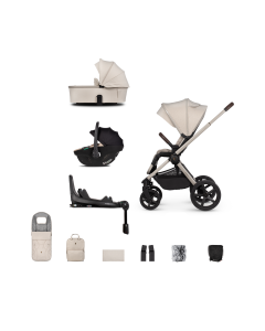 Venicci Upline2 3in1 Pushchair with Tiago 360 Beige Car Seat and Base Bundle - Stone Beige