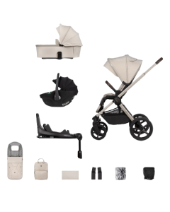 Venicci Upline2 3in1 Pushchair with Tiago 360 Black Car Seat and Base Bundle - Stone Beige